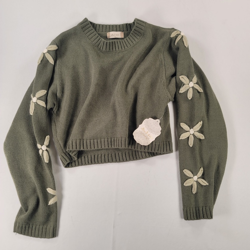Alter'd State‎ Daisy Sleeve Crop Sweater Olive Green Knit Women's XS NWT